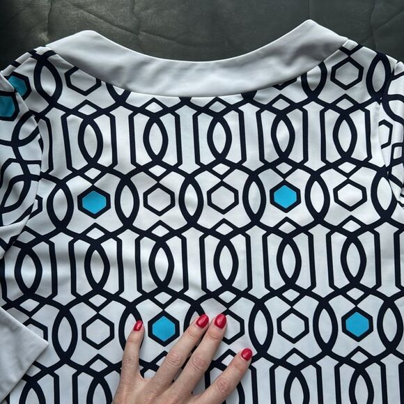Jude Connally White and Navy Holly Geometric Tunic Top Womens Large Jude Cloth - Picture 10 of 15